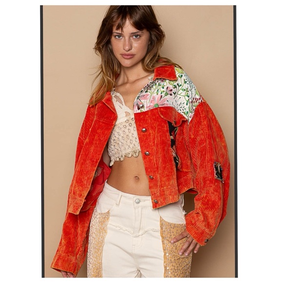 🔥SALE🔥POL ♠️ Corduroy Multimedia Jacquard jacket with patch details 🆕 Size M/L - Picture 4 of 6